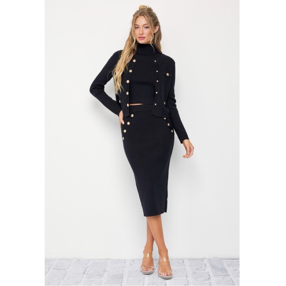 Cozy and Soft Black Women's Skirt Top and Cardigan Set